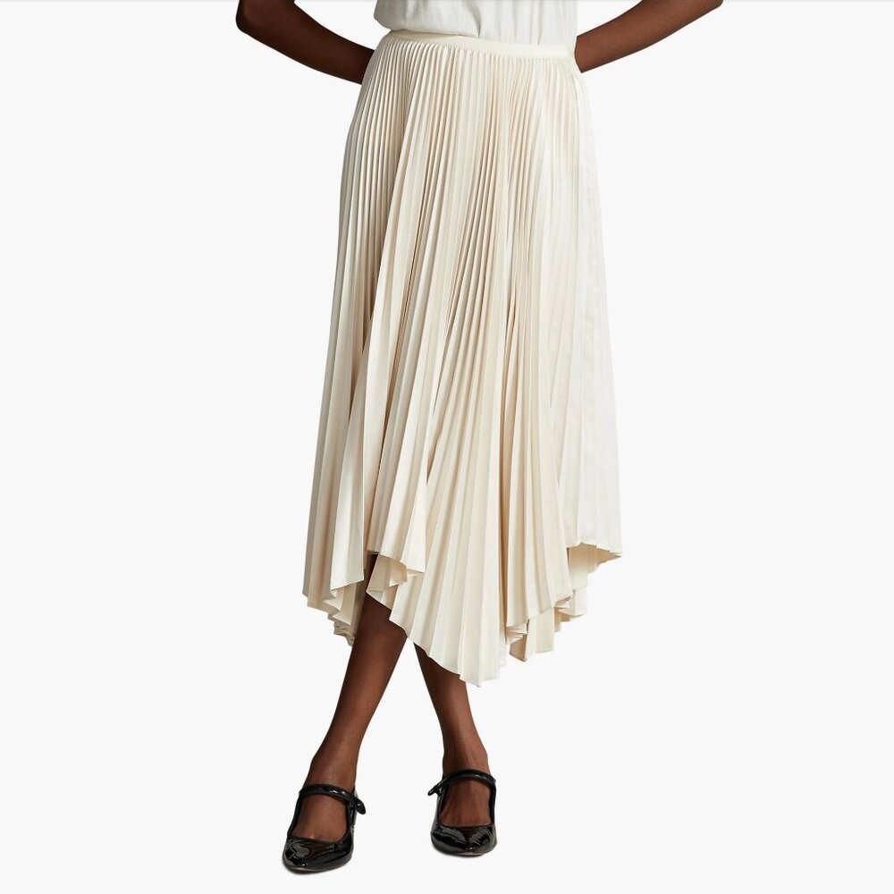 Polo Ralph Lauren Pleated Satin Handkerchief Skirt In Guide Cream